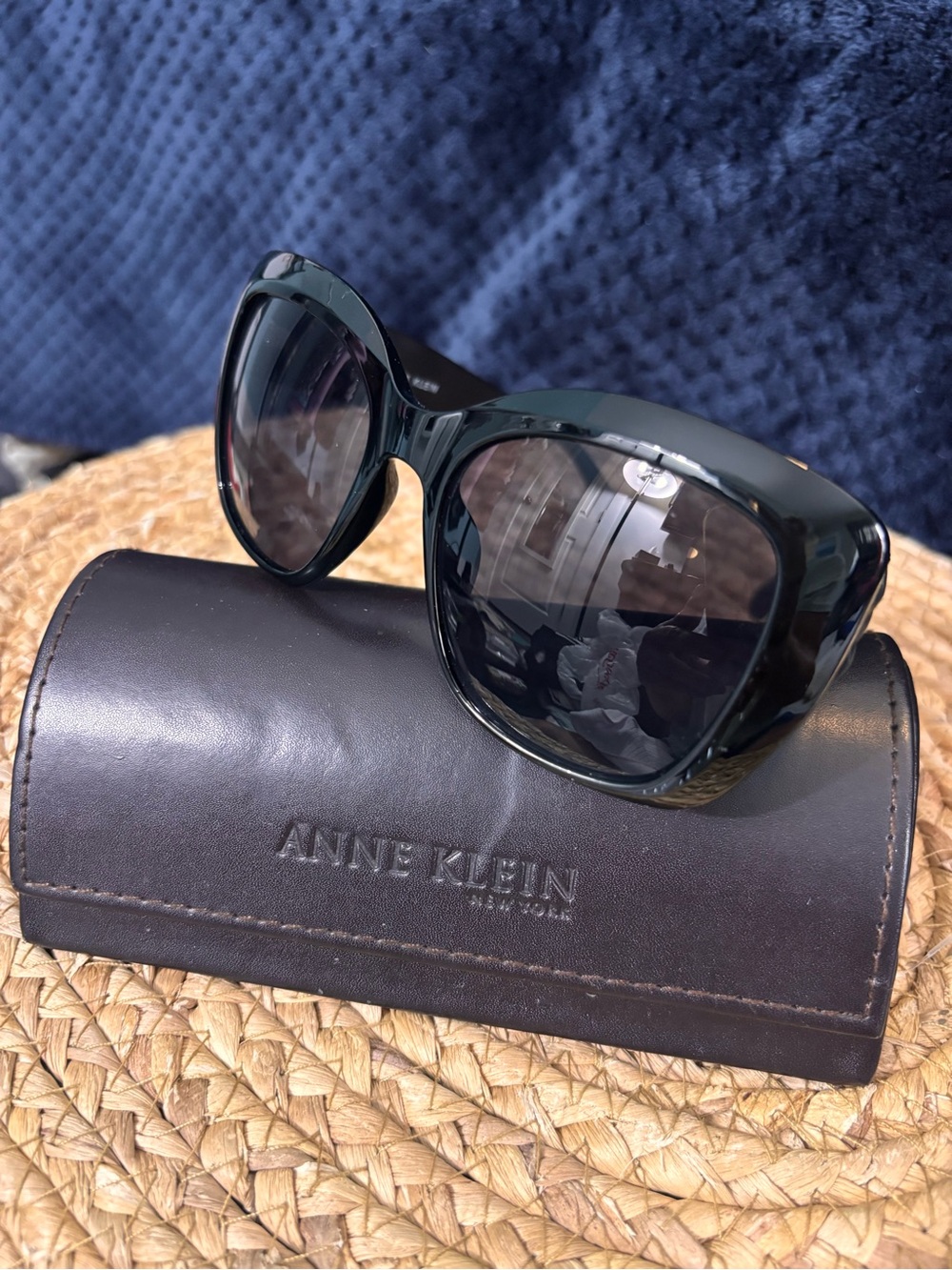Anne Klein Glossy Black Women's Fashion Sunglasses